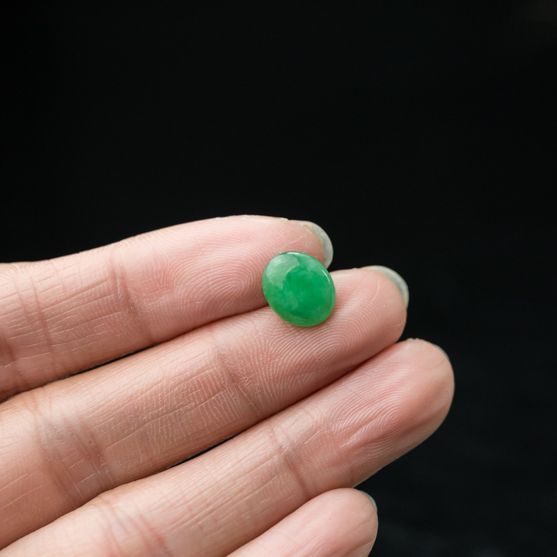 糯种翠绿翡翠戒面-红掌柜