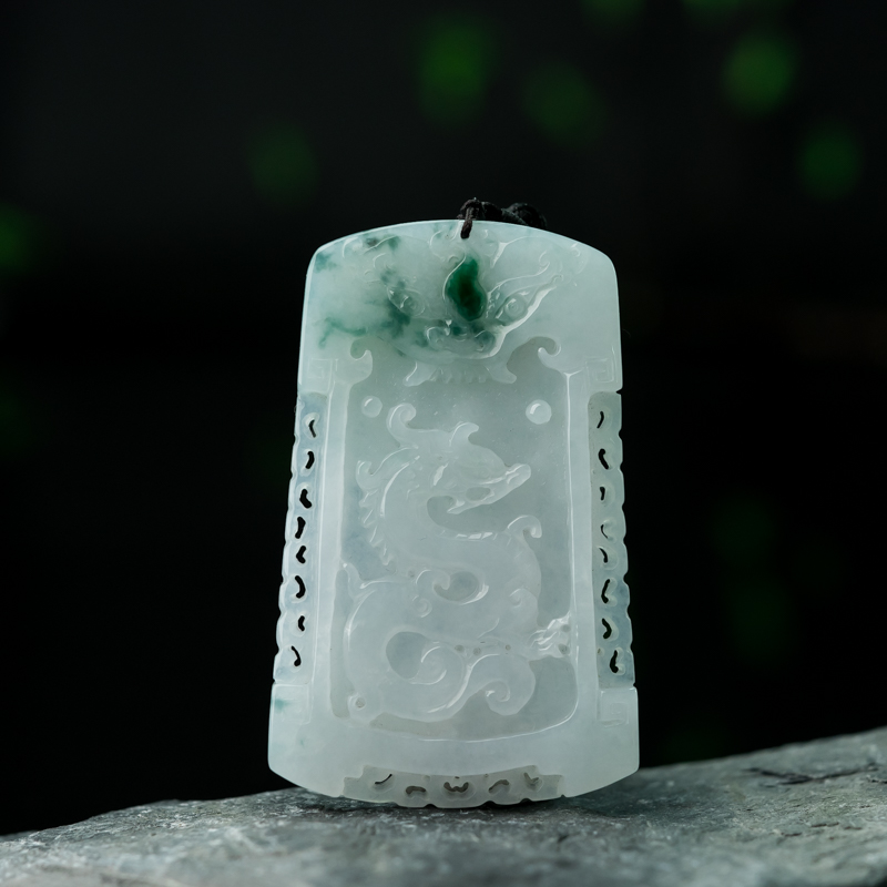 缅甸天然糯种飘花翡翠辰龙吊坠-红掌柜