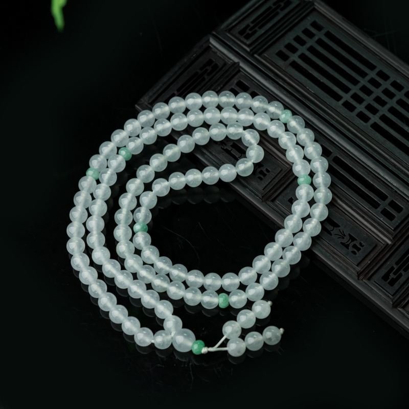 缅甸天然糯冰种翡翠108佛珠-红掌柜