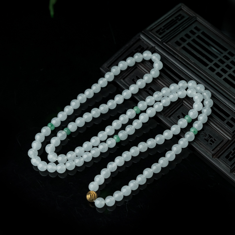 天然糯冰种翡翠108佛珠-红掌柜