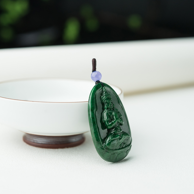 缅甸糯种深绿翡翠菩萨吊坠-红掌柜