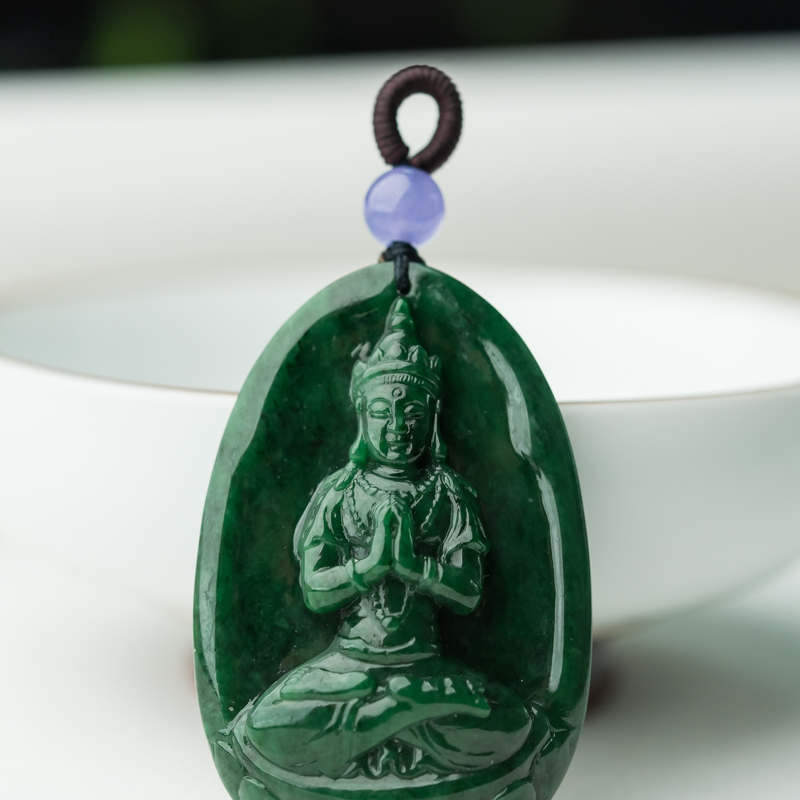 缅甸天然糯种翡翠菩萨吊坠-红掌柜
