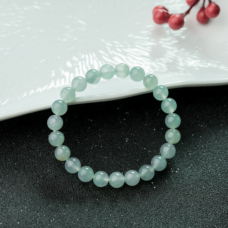缅甸天然糯冰种晴水翡翠手串-红掌柜