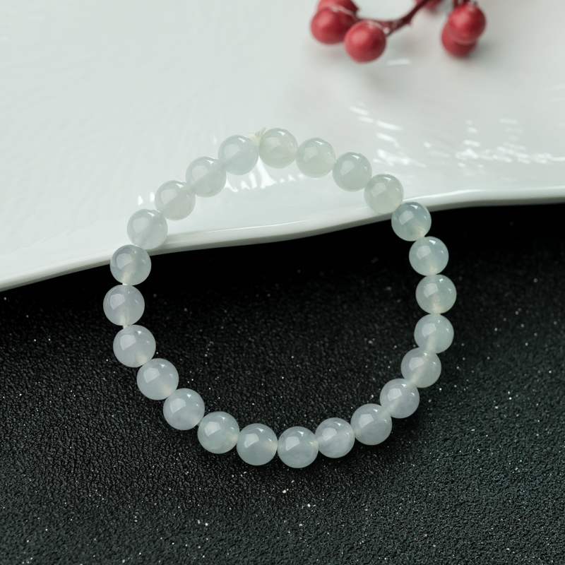 缅甸天然糯冰种翡翠手串-红掌柜