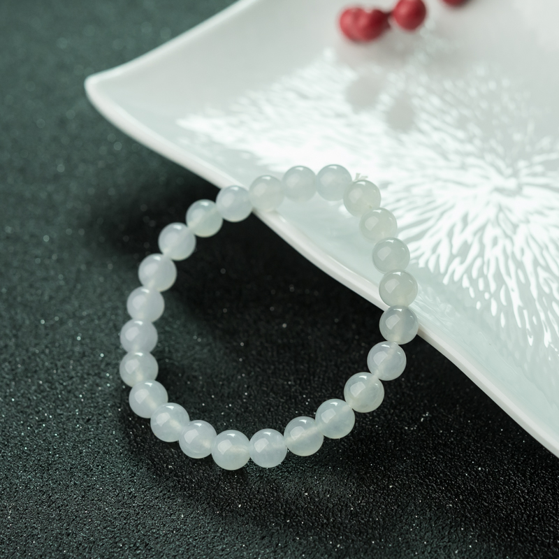 缅甸糯冰种翡翠手串-红掌柜