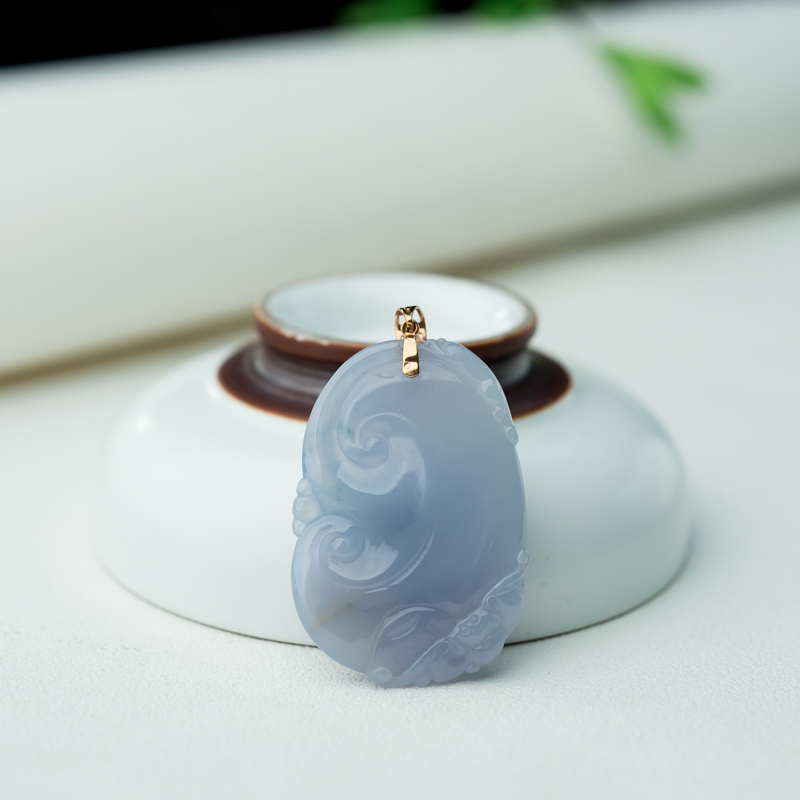 缅甸天然紫罗兰翡翠如意吊坠-红掌柜