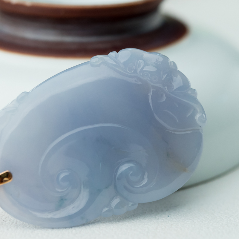 缅甸天然糯种翡翠如意吊坠-红掌柜