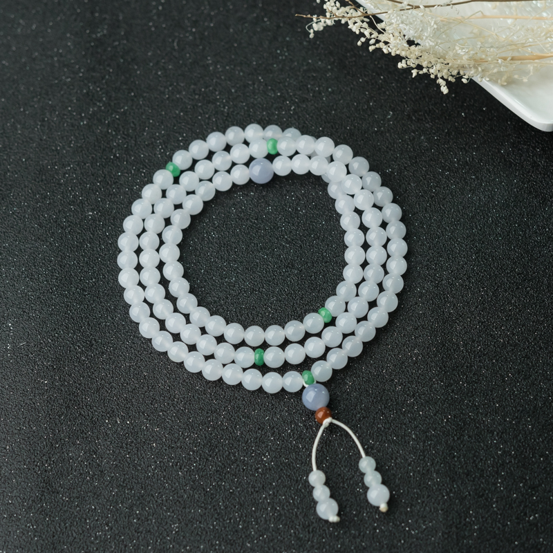 缅甸天然糯冰种翡翠108佛珠-红掌柜