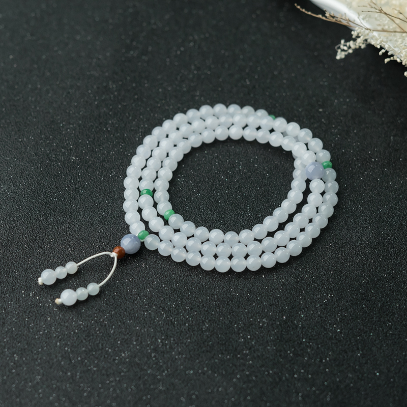 天然糯冰种翡翠108佛珠-红掌柜