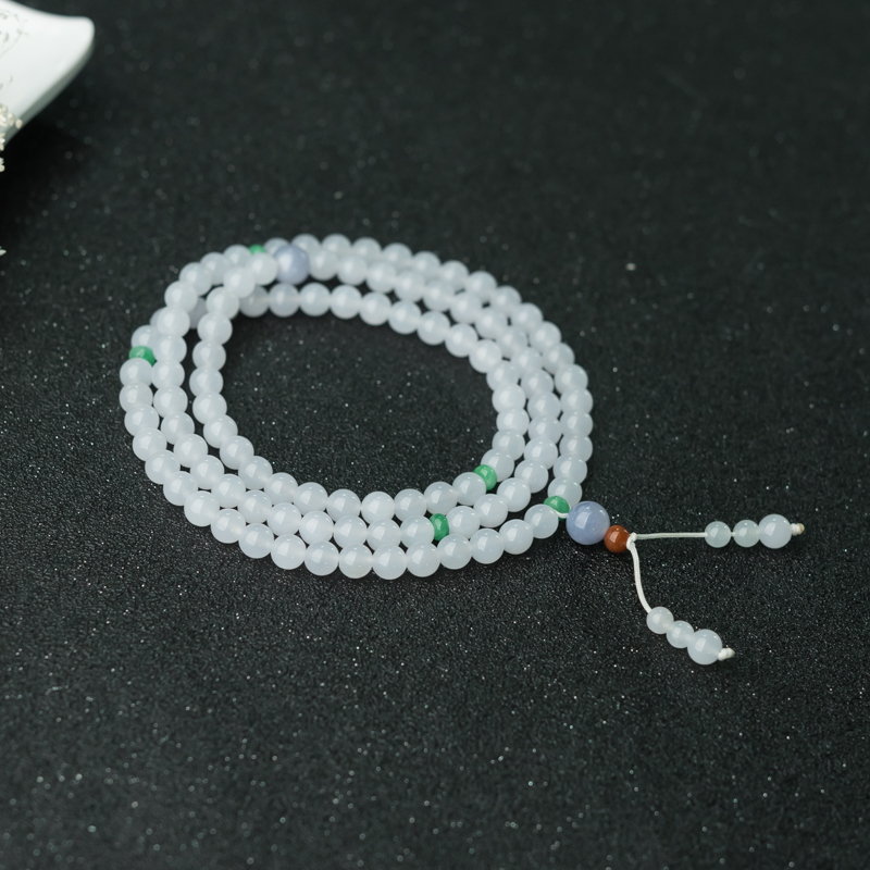 缅甸糯冰种翡翠108佛珠-红掌柜