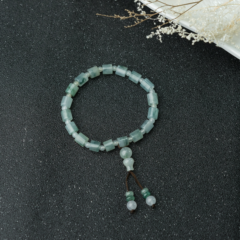 缅甸天然糯冰种飘花翡翠手串-红掌柜