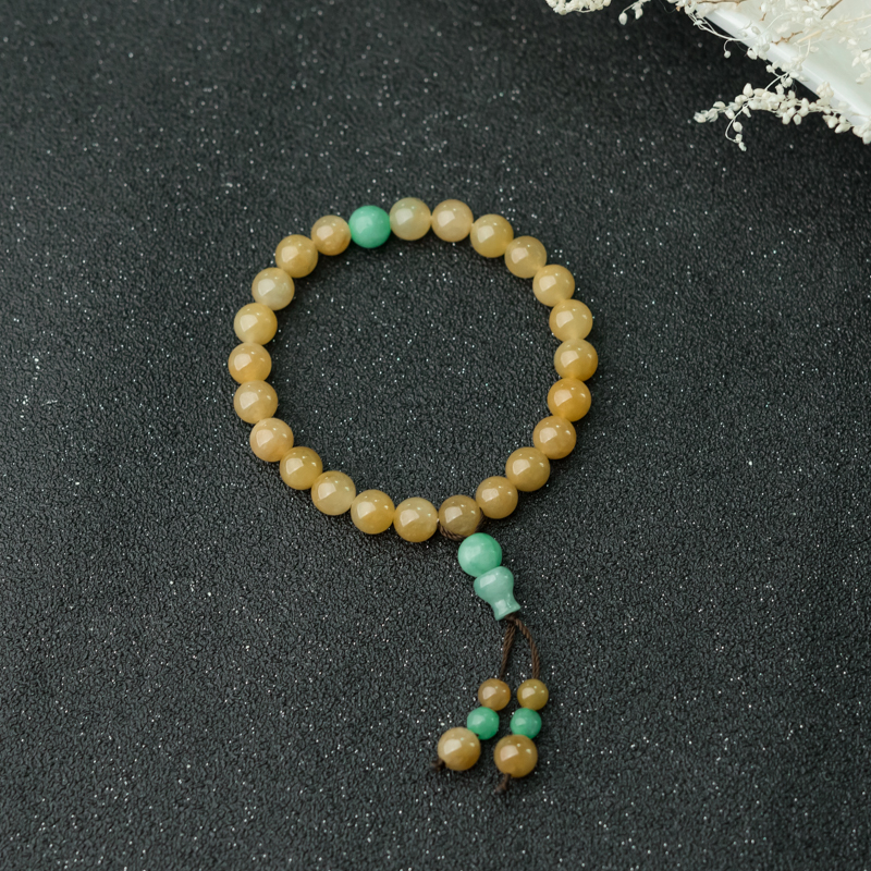 缅甸天然糯种黄翡手串-红掌柜