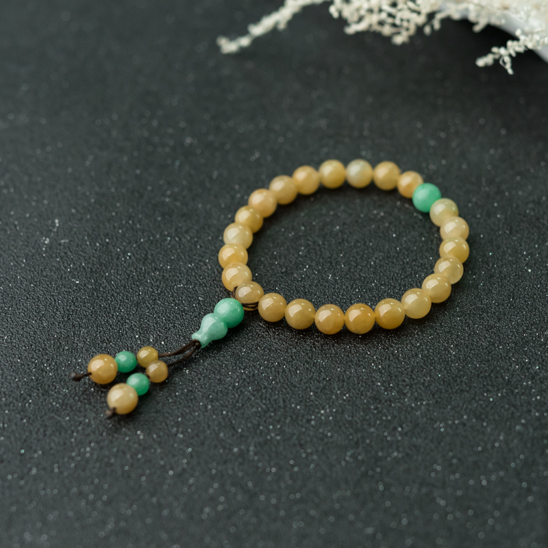 天然糯种黄翡手串-红掌柜