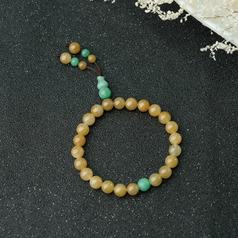 缅甸天然黄翡手串-红掌柜