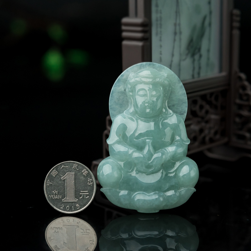 糯种翡翠观音吊坠-红掌柜