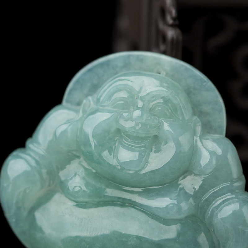 缅甸天然糯种翡翠弥勒佛吊坠-红掌柜