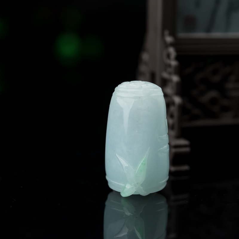 缅甸天然糯种飘翠翡翠竹报平安吊坠-红掌柜