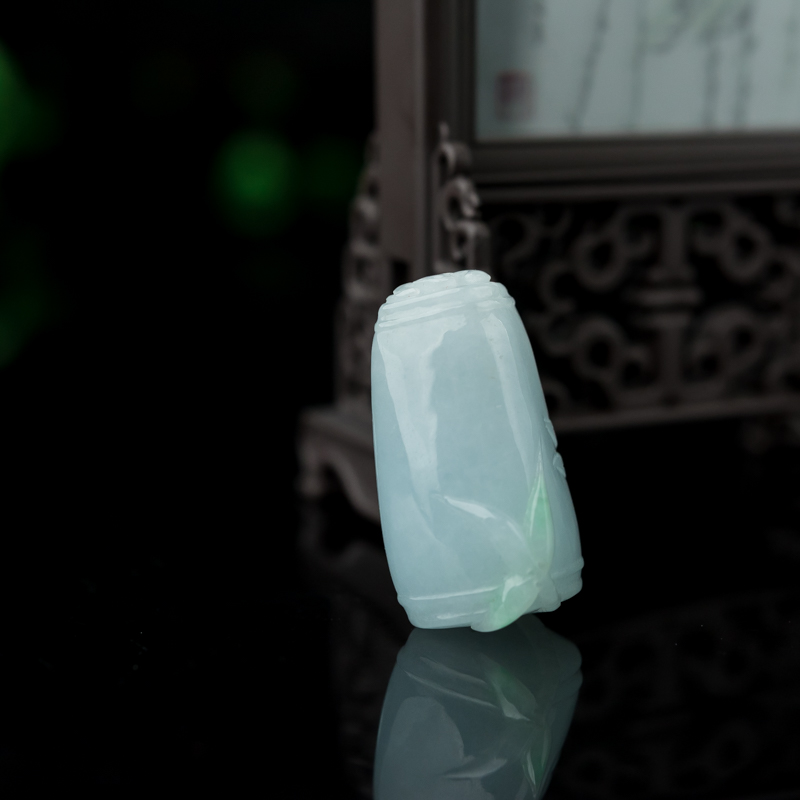 缅甸糯种飘翠翡翠竹报平安吊坠-红掌柜