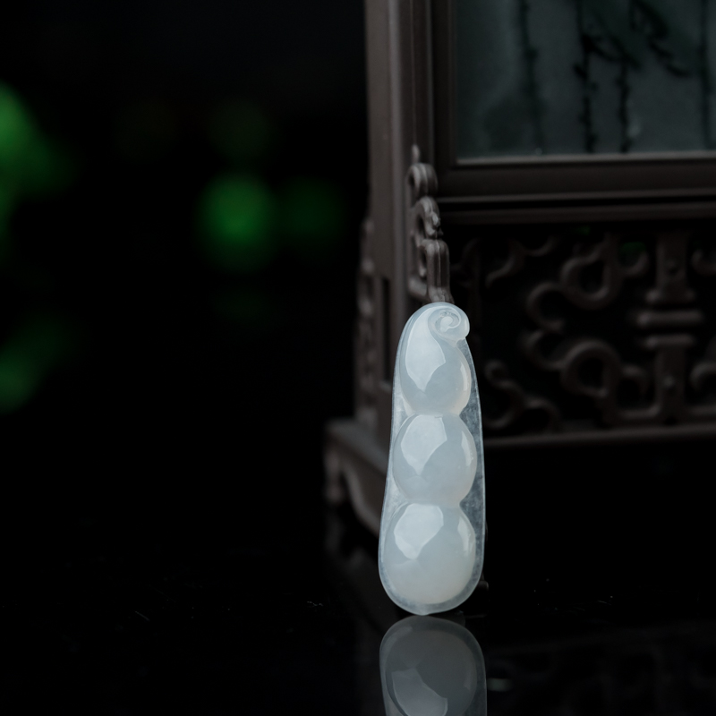 缅甸天然糯冰种翡翠福豆吊坠-红掌柜