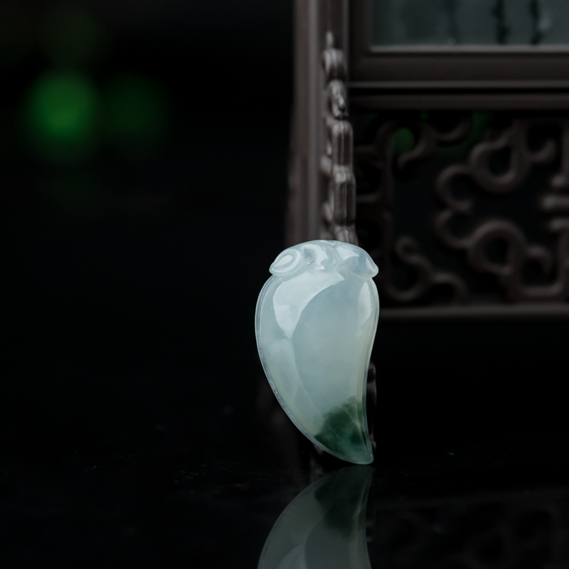 缅甸天然糯冰种飘花翡翠辣椒吊坠-红掌柜