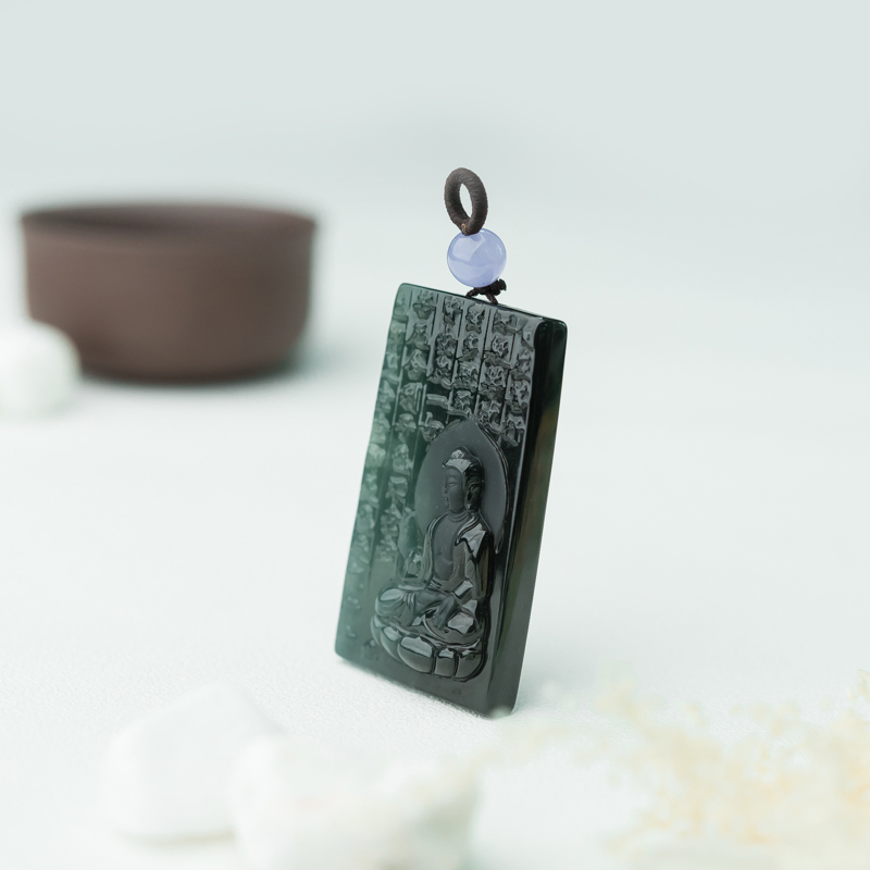 缅甸糯冰种蓝水翡翠菩萨吊坠-红掌柜