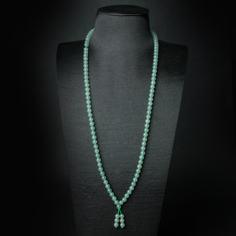 缅甸天然糯冰种浅绿翡翠108佛珠-红掌柜