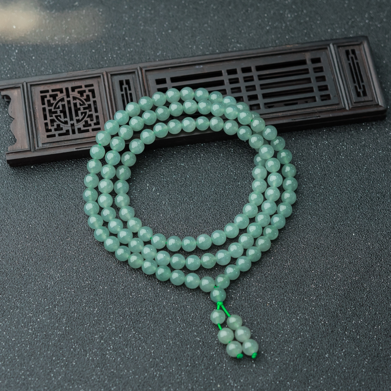 天然糯冰种浅绿翡翠108佛珠-红掌柜