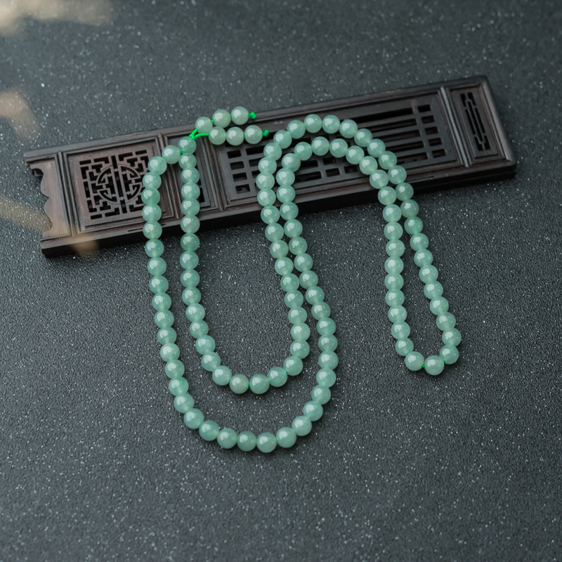 缅甸糯冰种浅绿翡翠108佛珠-红掌柜