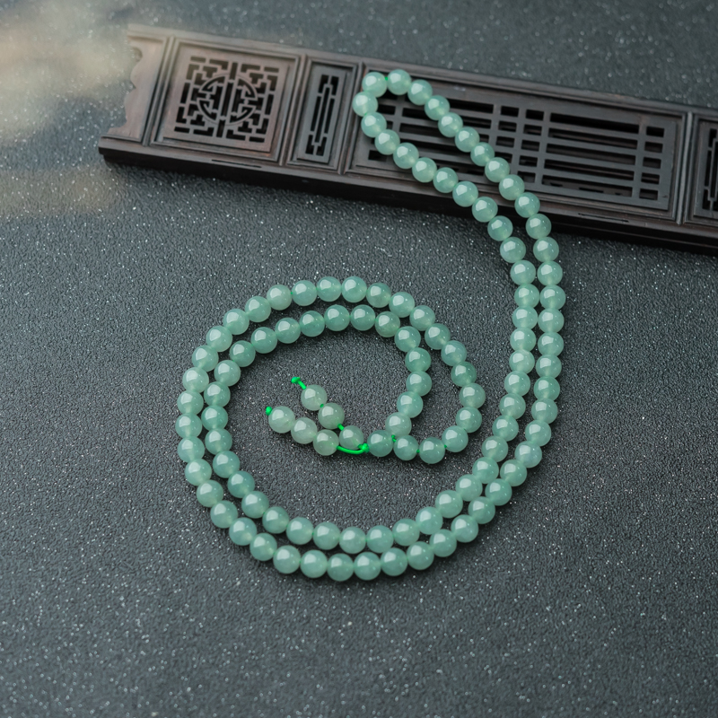 缅甸天然浅绿翡翠108佛珠-红掌柜