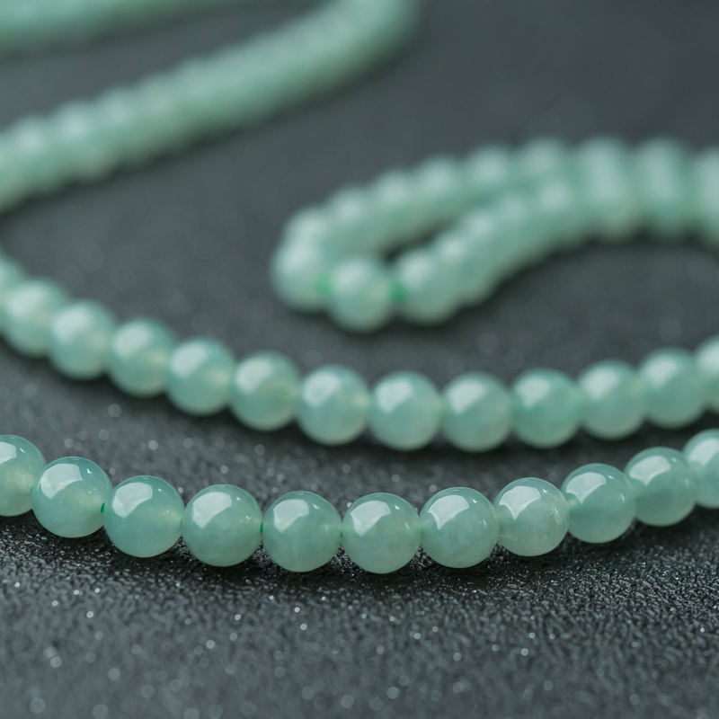 缅甸天然糯冰种浅绿翡翠佛珠-红掌柜