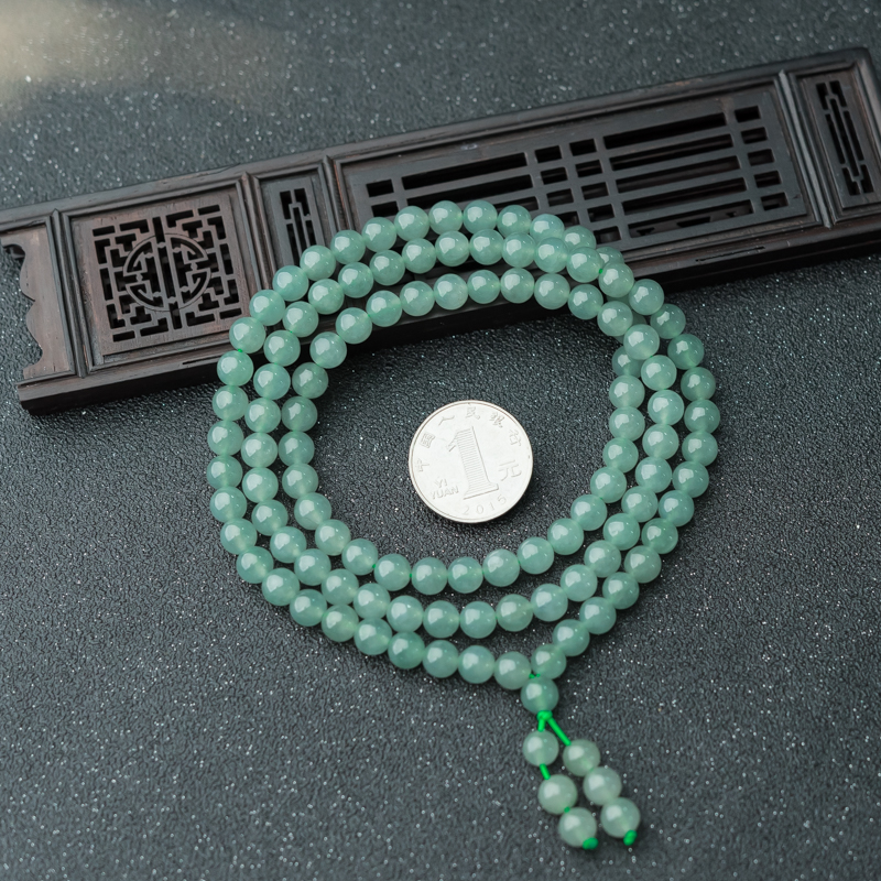 糯冰种浅绿翡翠佛珠-红掌柜