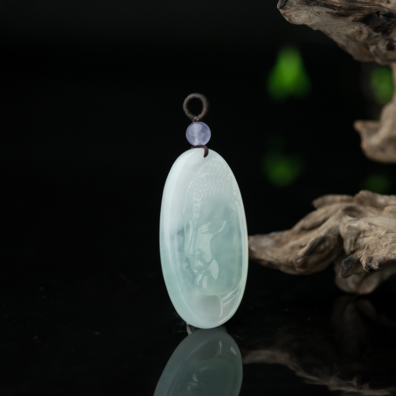 缅甸糯冰种淡晴水翡翠如来佛吊坠-红掌柜