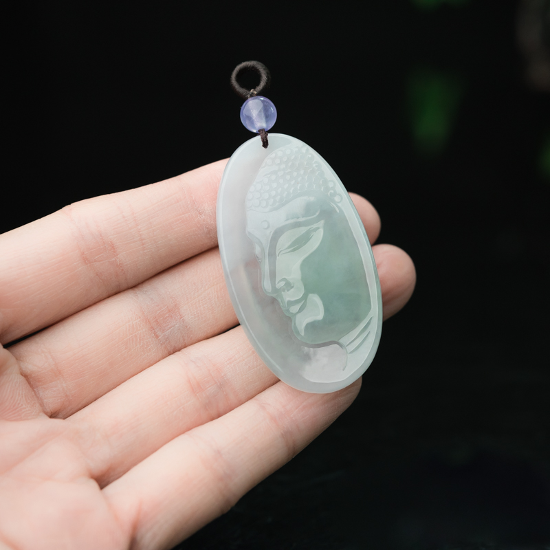 缅甸天然糯冰种淡晴水翡翠吊坠-红掌柜