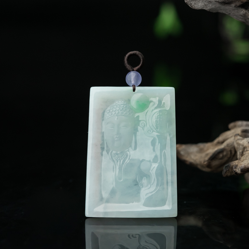 缅甸天然糯冰种飘翠翡翠如来佛吊坠-红掌柜