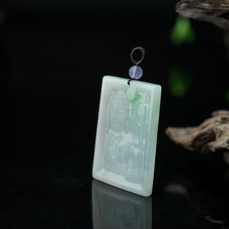 天然糯冰种飘翠翡翠如来佛吊坠-红掌柜