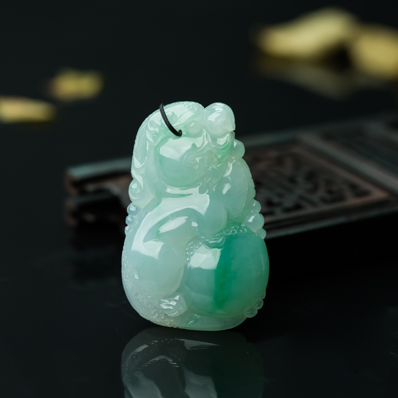 缅甸天然飘翠狮子吊坠-红掌柜