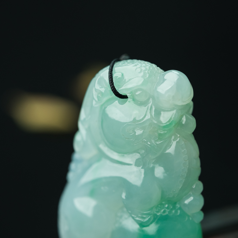 缅甸天然糯冰种狮子吊坠-红掌柜