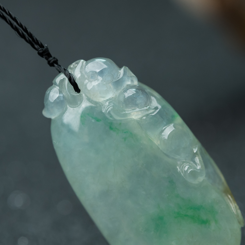 缅甸天然糯冰种翡翠福瓜吊坠-红掌柜