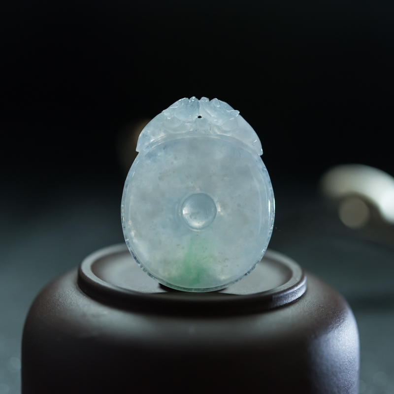 缅甸天然糯冰种飘翠翡翠吊坠-红掌柜
