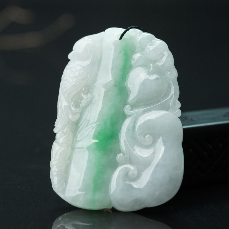 缅甸天然飘翠翡翠节节高升吊坠-红掌柜