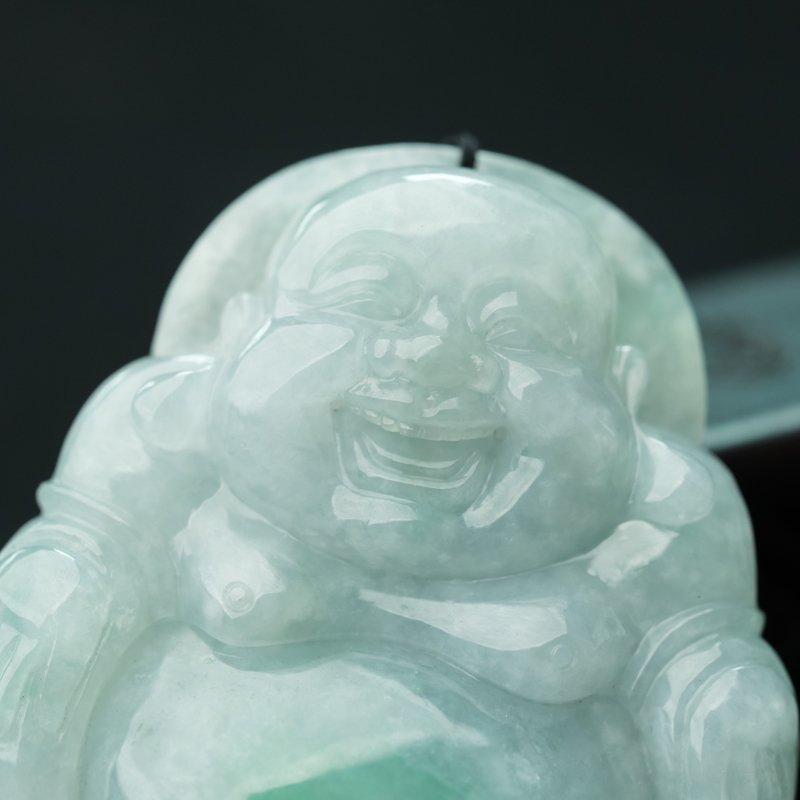 缅甸天然糯种翡翠弥勒佛吊坠-红掌柜
