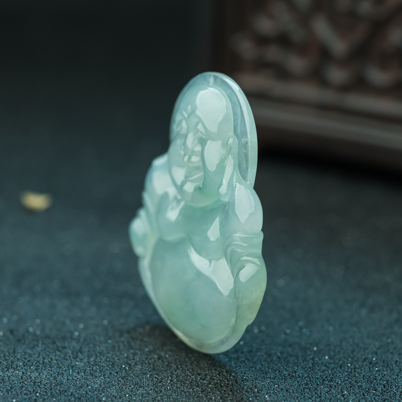 天然糯冰种晴水翡翠弥勒佛吊坠-红掌柜