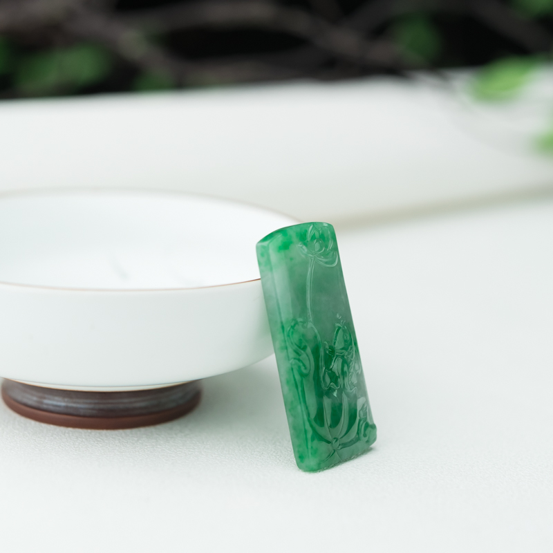 缅甸糯种飘翠翡翠年年有余吊坠-红掌柜