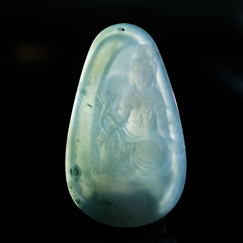 缅甸天然糯冰种飘花翡翠吊坠-红掌柜