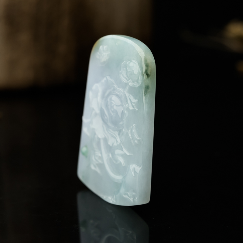 天然糯种春带彩翡翠玫瑰花吊坠-红掌柜