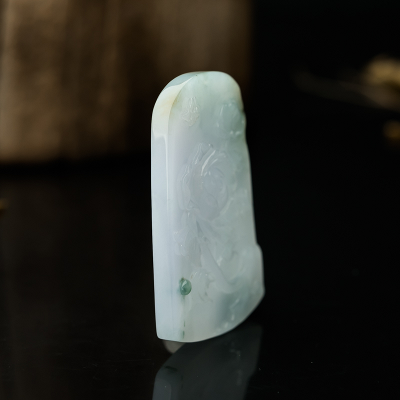 缅甸糯种春带彩翡翠玫瑰花吊坠-红掌柜