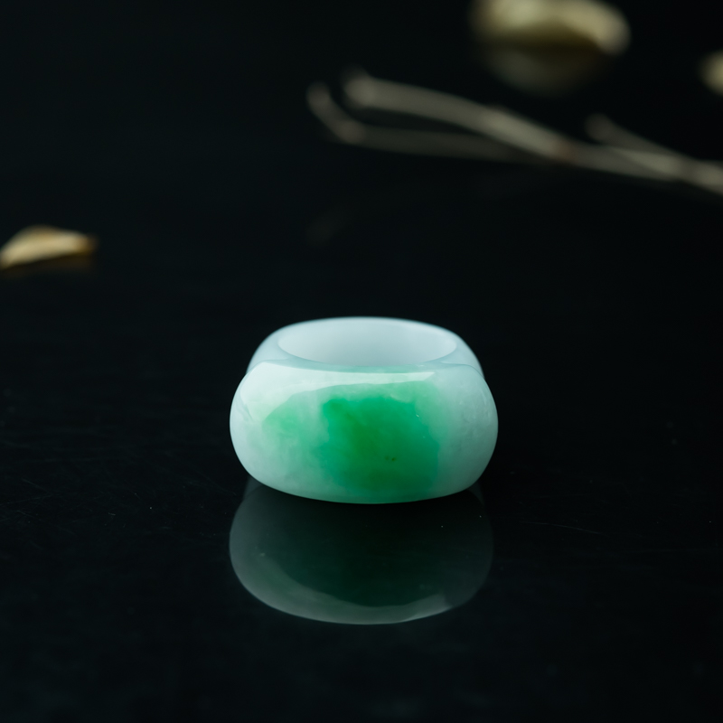 缅甸天然糯种飘翠翡翠马鞍戒指-红掌柜
