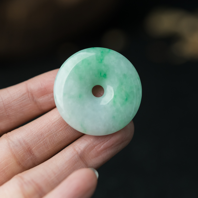 缅甸糯种飘翠翡翠平安扣吊坠-红掌柜