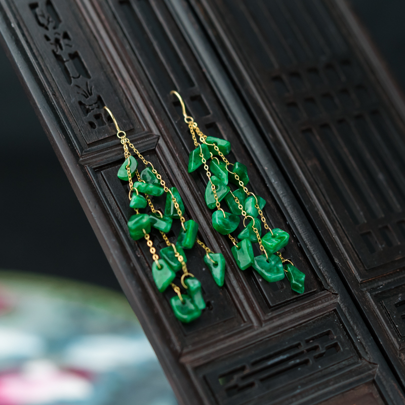 天然缅甸糯种翠绿翡翠耳环-红掌柜