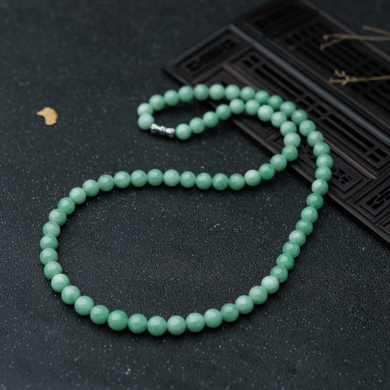 7mm糯种豆绿翡翠项链-红掌柜